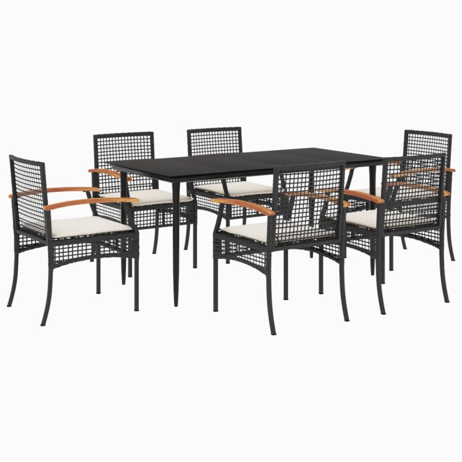 Set de comedor de jardín 7 pzas y cojines ratán sintético
