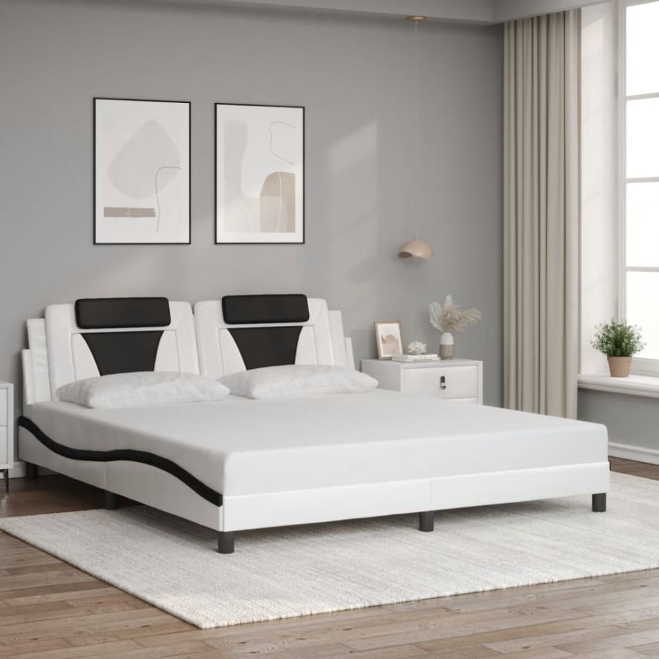 Estructura de cama con cabecero cuero sintético blanco y