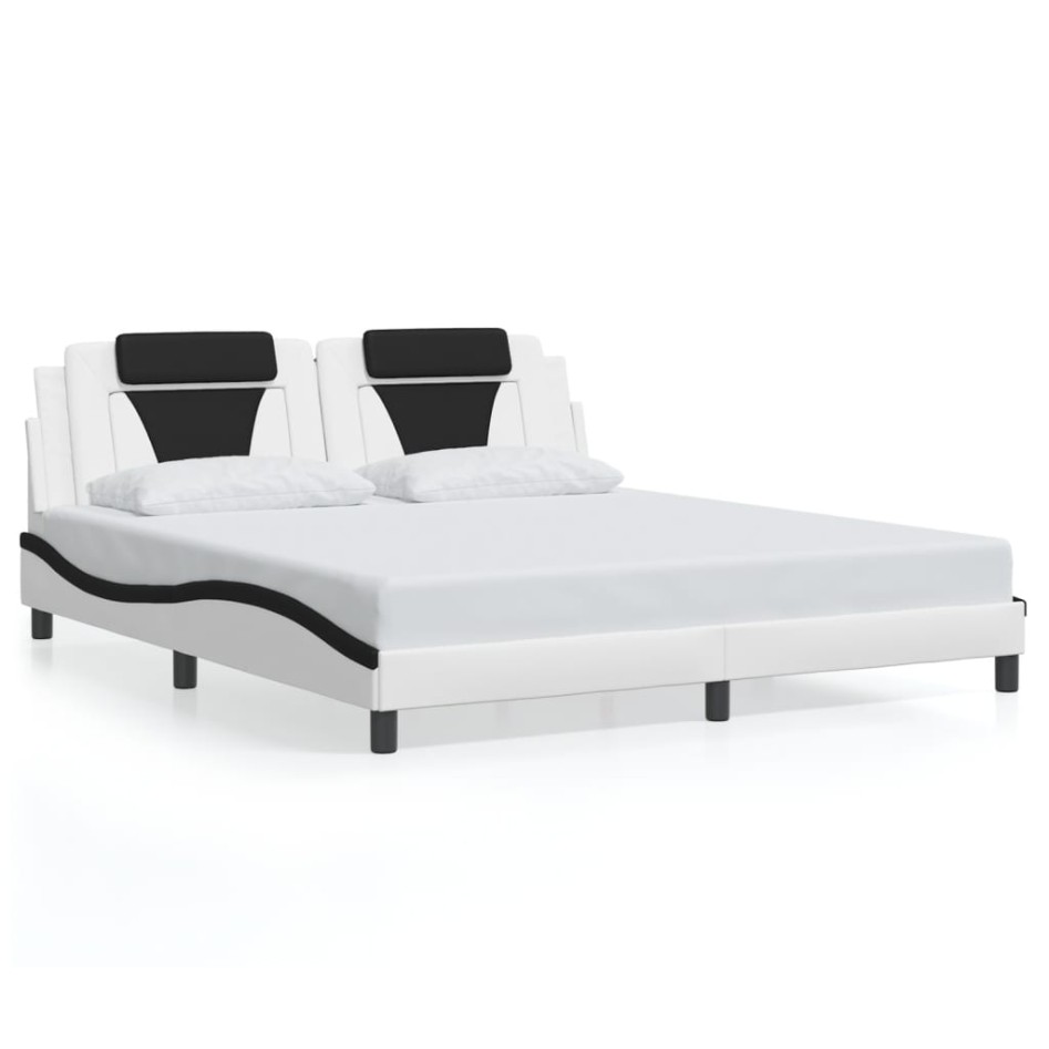 Estructura de cama con cabecero cuero sintético blanco y