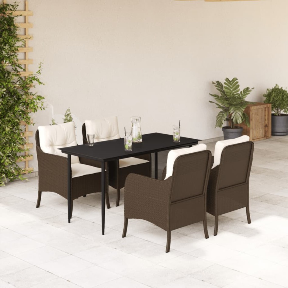Set comedor de jardín 5 piezas y cojines ratán sintético
