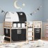 Cama alta niños con túnel madera pino blanco negro 90x190