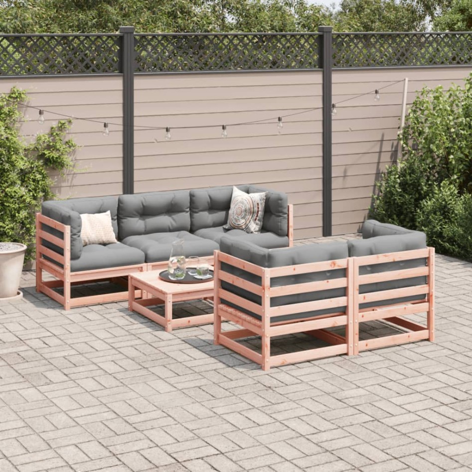 Set de sofás jardín 6 pzas con cojines madera abeto