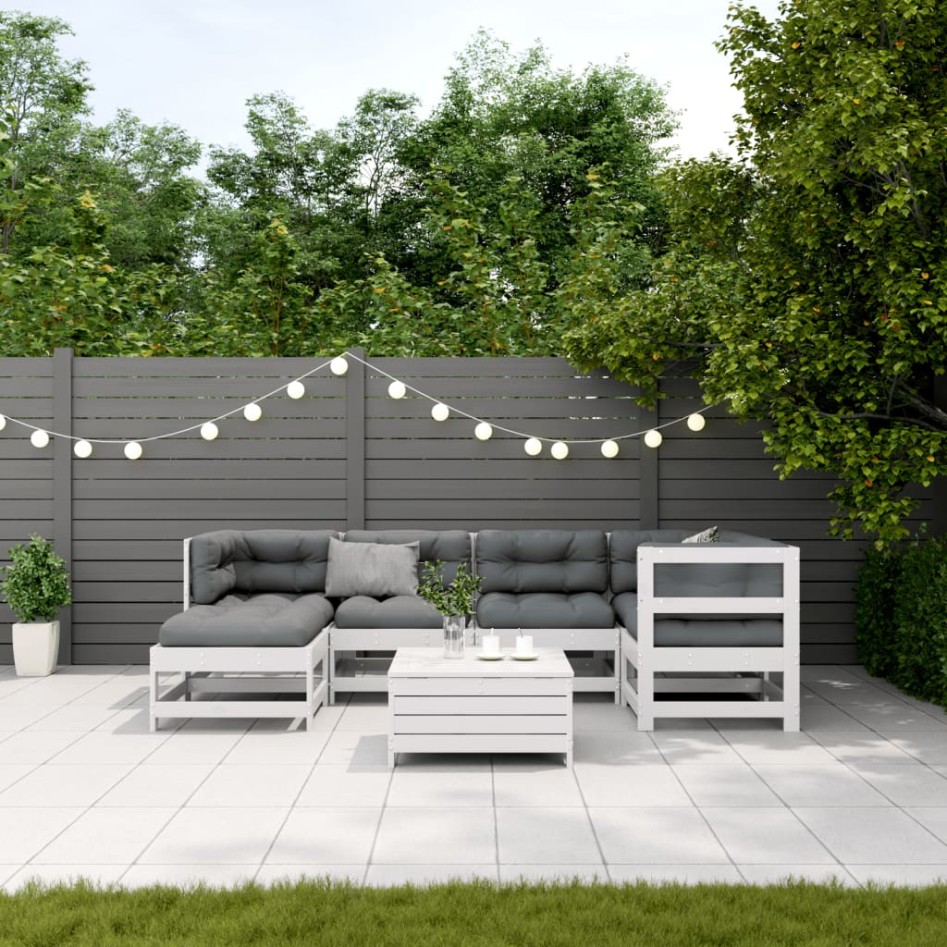 Set muebles jardín 7 pzas con cojines madera maciza pino