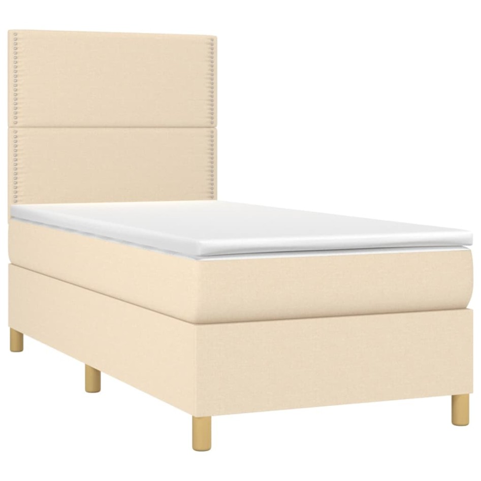 Cama box spring colchón y luces LED tela crema 90x200