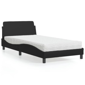 Cama con colchón cuero sintético negro 100x200