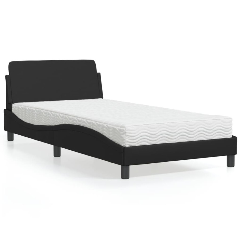 Cama con colchón cuero sintético negro 100x200