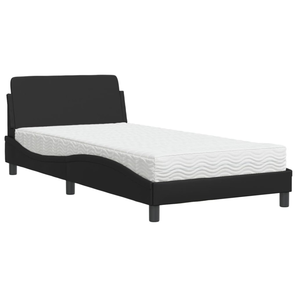 Cama con colchón cuero sintético negro 100x200