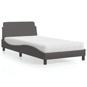 Cama con colchón cuero sintético gris 100x200