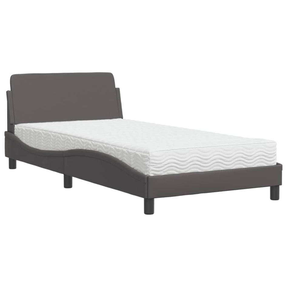Cama con colchón cuero sintético gris 100x200