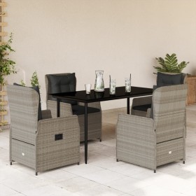 Set comedor de jardín 5 pzas cojines ratán sintético gris