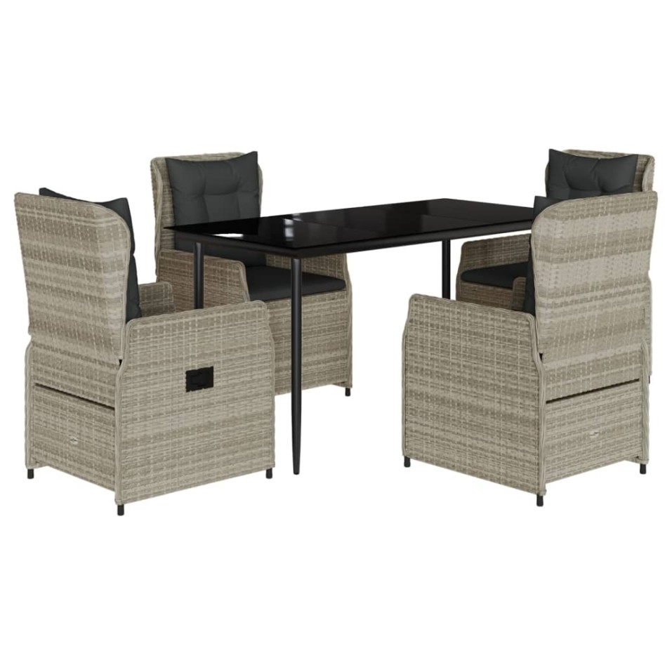 Set comedor de jardín 5 pzas cojines ratán sintético gris