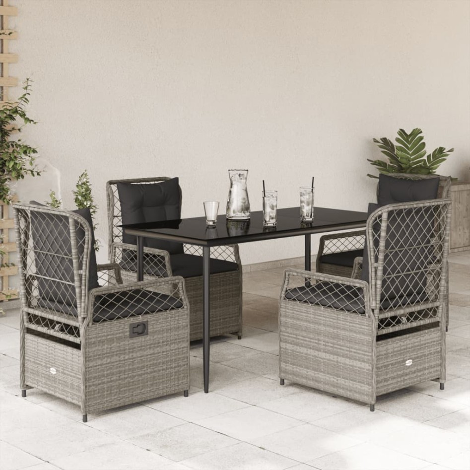 Set comedor de jardín 5 pzas cojines ratán sintético gris
