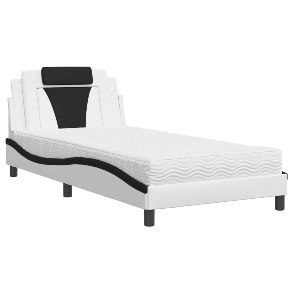 Cama con colchón cuero sintético blanco y negro 100x200