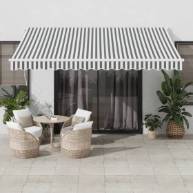 Toldo retráctil aluminio y tela gris antracita y blanco 4x3