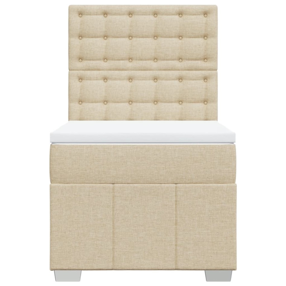 Cama box spring con colchón tela color crema 90x200