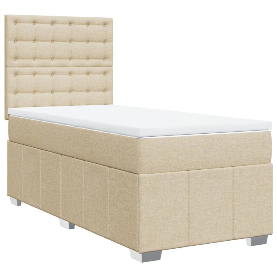 Cama box spring con colchón tela color crema 90x200