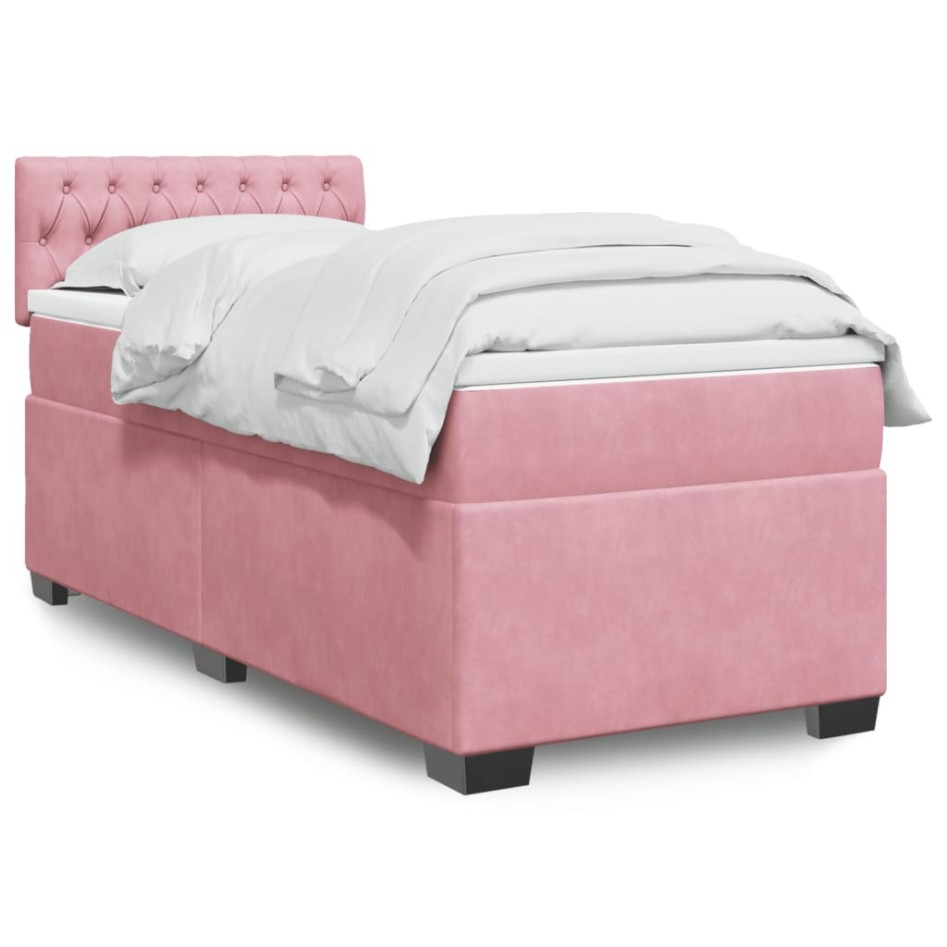 Cama box spring con colchón terciopelo rosa 100x200