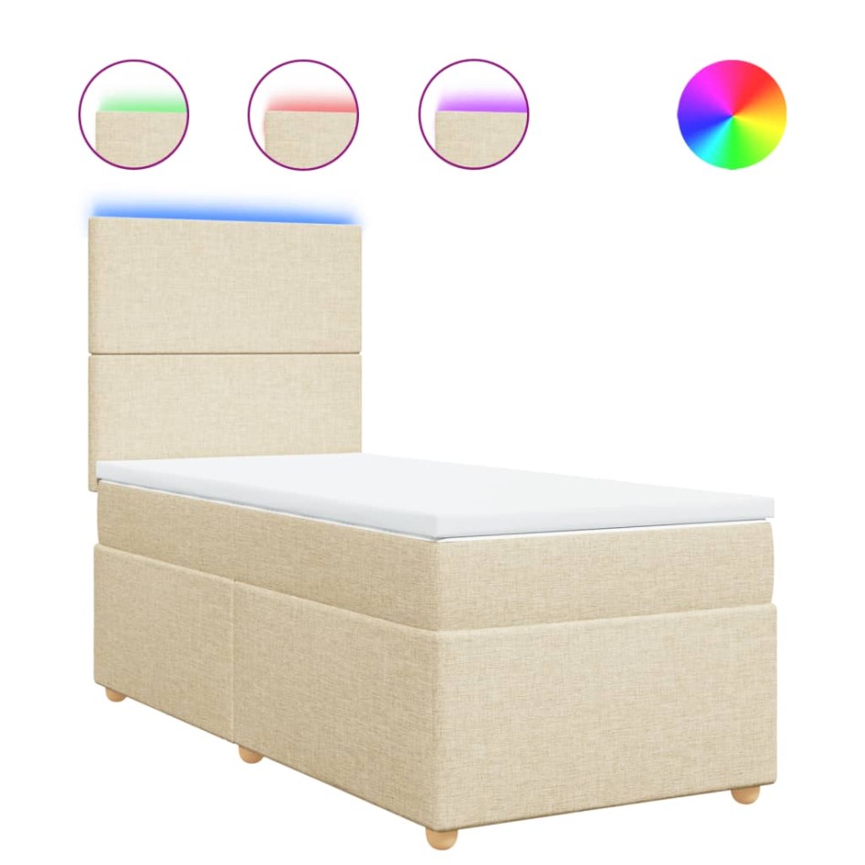Cama box spring con colchón tela color crema 80x200