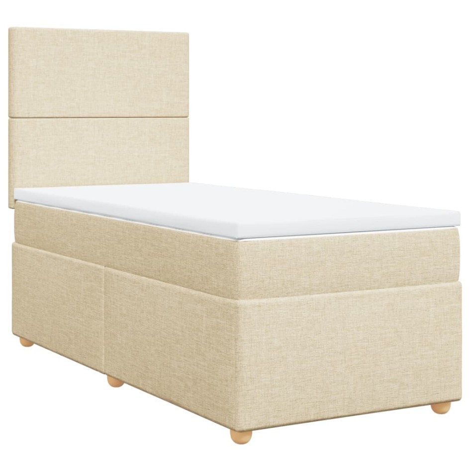 Cama box spring con colchón tela color crema 80x200