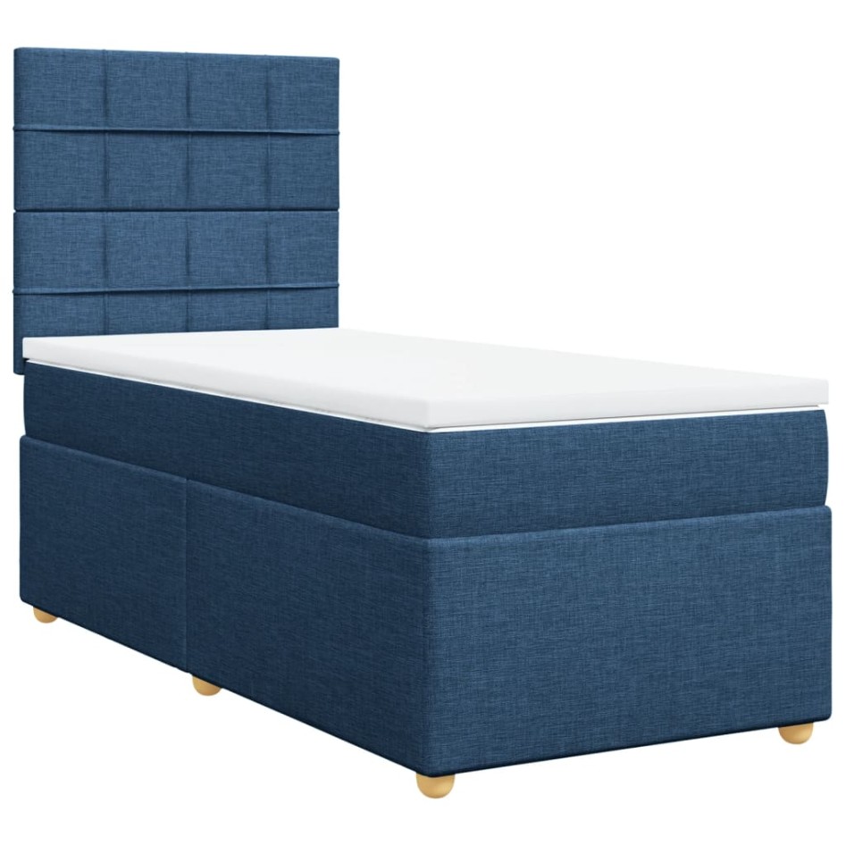 Cama box spring con colchón tela azul 80x200