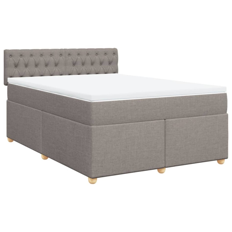 Cama box spring con colchón tela gris taupe 160x200