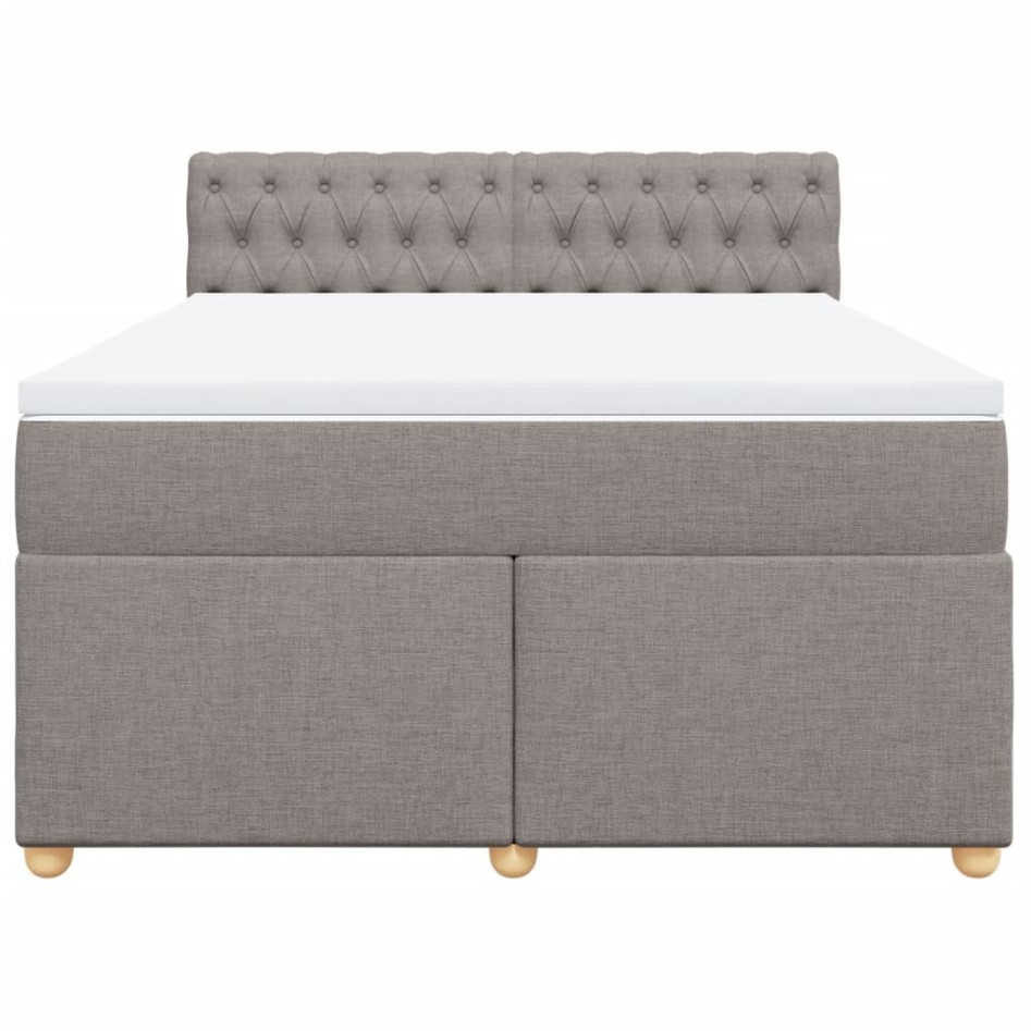 Cama box spring con colchón tela gris taupe 160x200