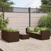 Set muebles de jardín 6 piezas y cojines ratán sintético marrón