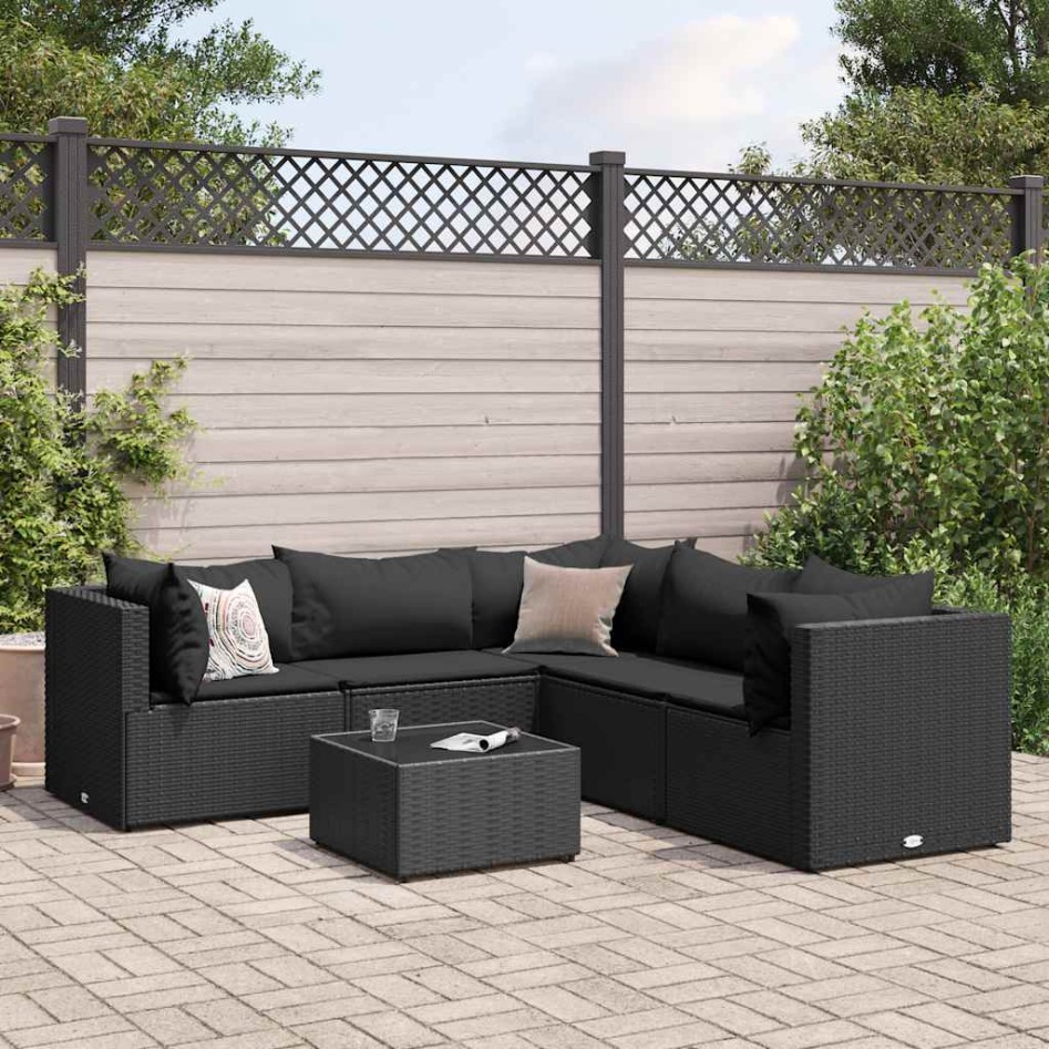 Set muebles de jardín 6 piezas y cojines ratán sintético