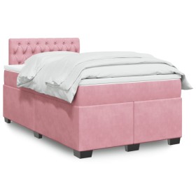 Cama box spring con colchón terciopelo rosa 120x200