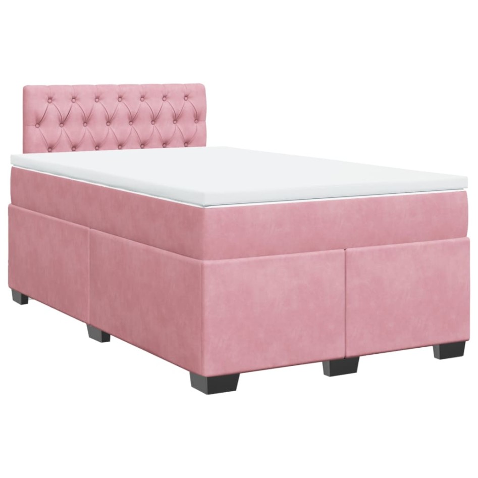 Cama box spring con colchón terciopelo rosa 120x200
