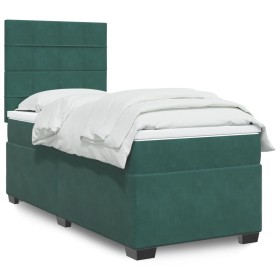 Cama box spring con colchón terciopelo verde oscuro 90x190