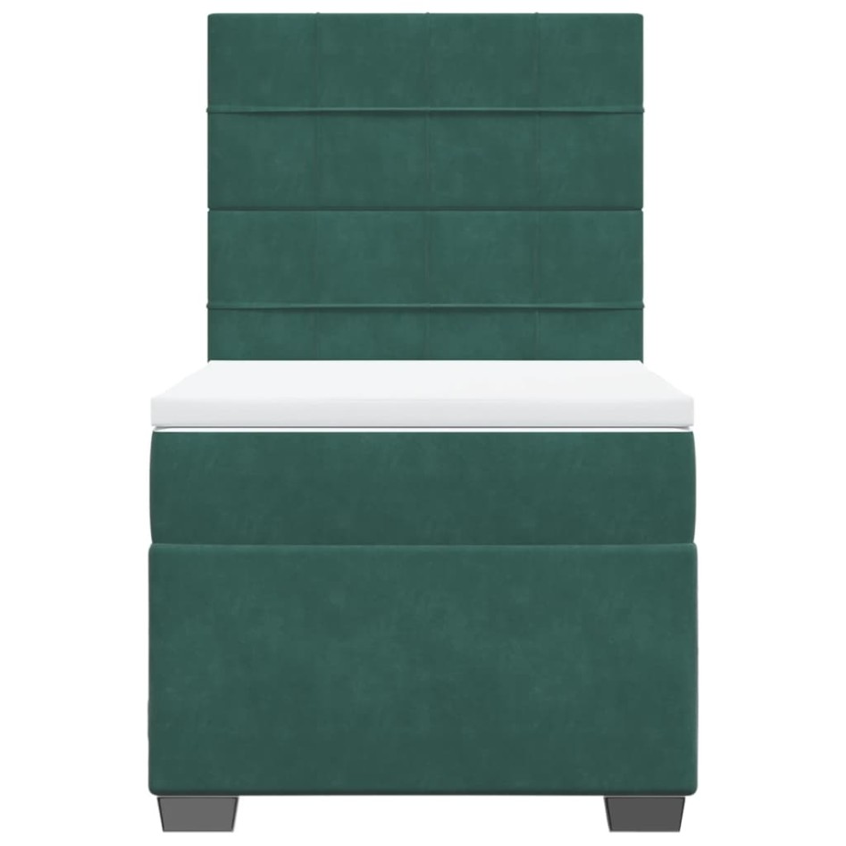Cama box spring con colchón terciopelo verde oscuro 90x190
