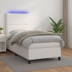 Cama box spring y colchón LED cuero sintético blanco 90x200 cm