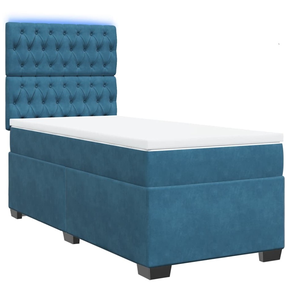 Cama box spring con colchón terciopelo azul oscuro 80x200