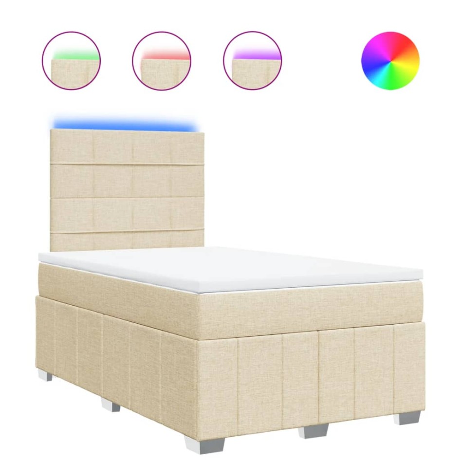 Cama box spring con colchón tela color crema 120x200