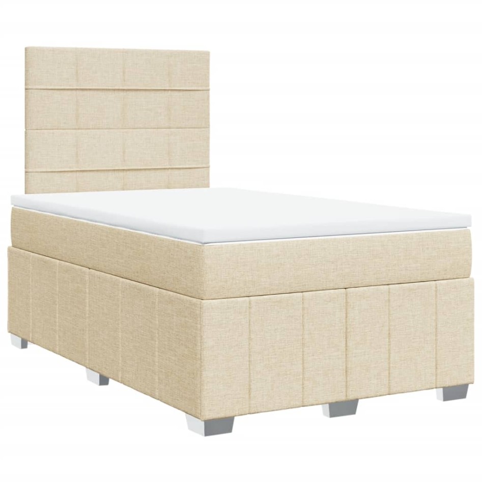 Cama box spring con colchón tela color crema 120x200