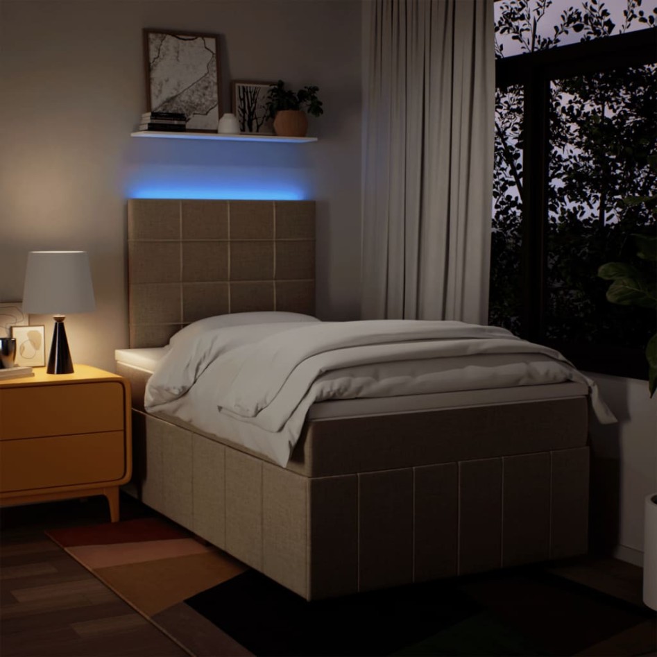 Cama box spring con colchón tela color crema 120x200