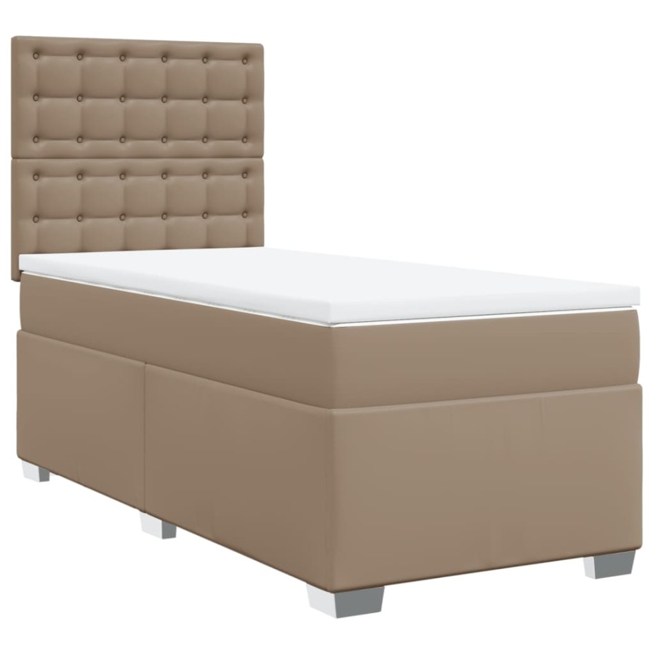 Cama box spring con colchón cuero sintético capuchino 80x200