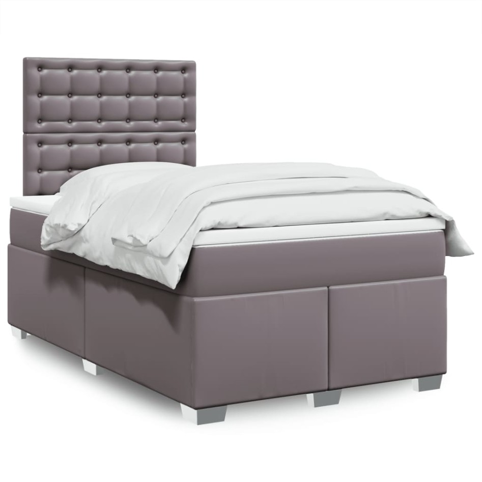 Cama box spring con colchón cuero sintético gris 120x190