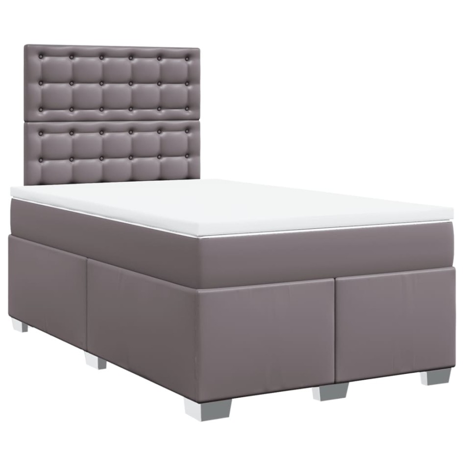 Cama box spring con colchón cuero sintético gris 120x190