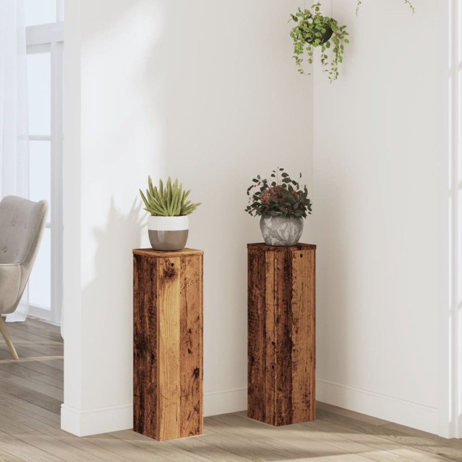 Soportes de plantas 2 uds madera roble envejecido 17x17x60