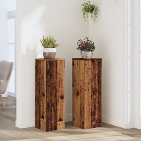 Soportes de plantas 2 uds madera roble envejecido 25x25x80