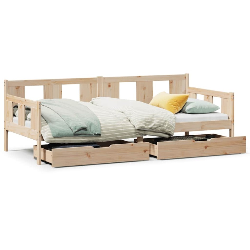 Sofá cama con cajones madera maciza de pino 90x190