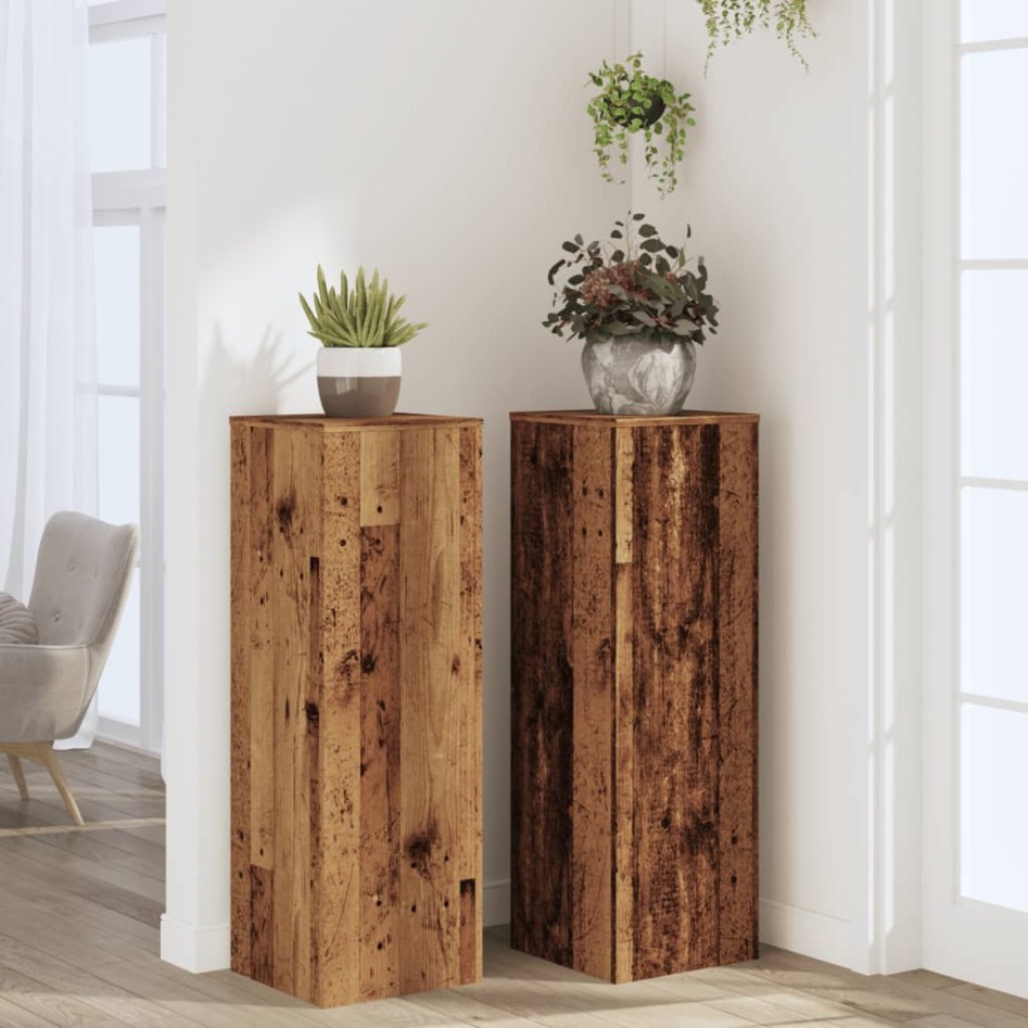 Soportes de plantas 2 uds madera roble envejecido 33x33x100