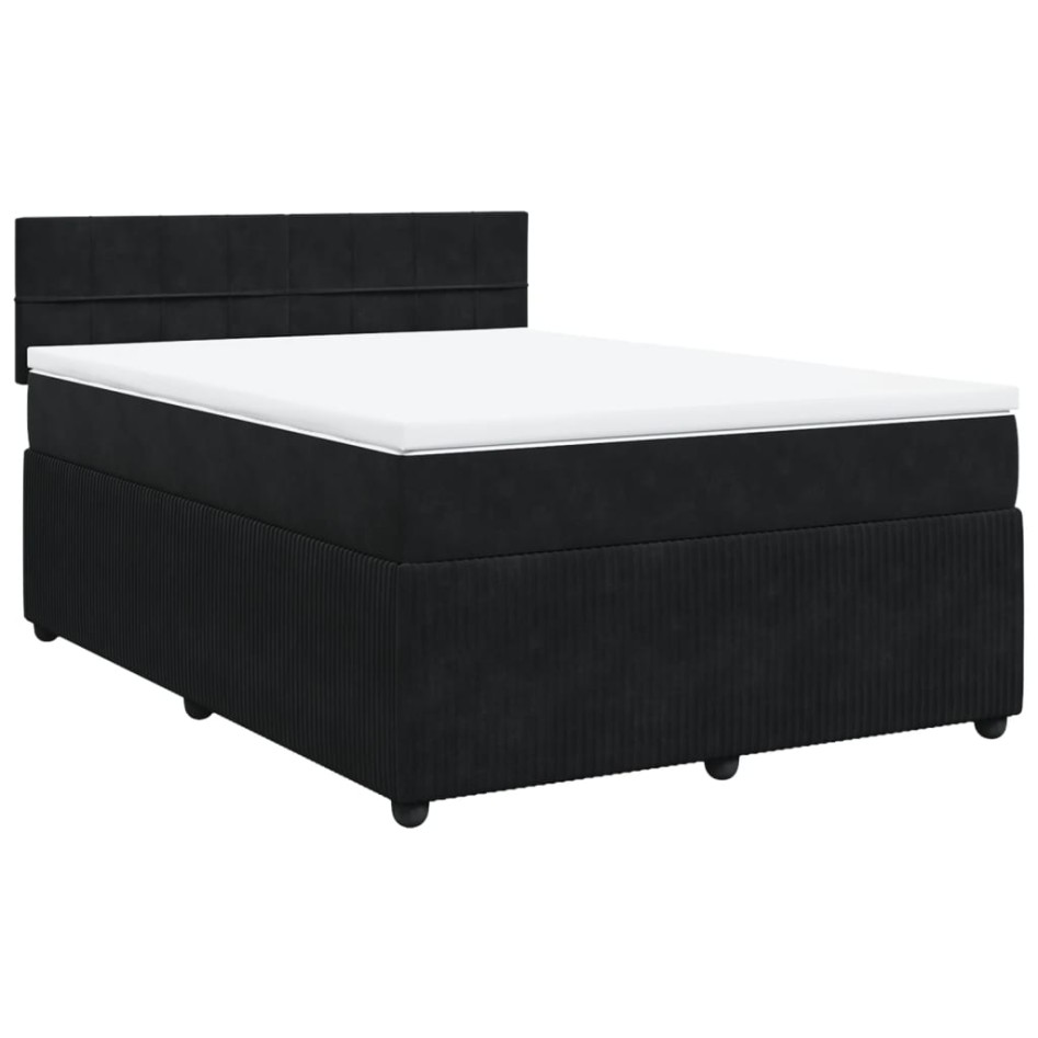 Cama box spring con colchón terciopelo negro 160x200
