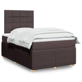 Cama box spring con colchón tela marrón oscuro 120x190
