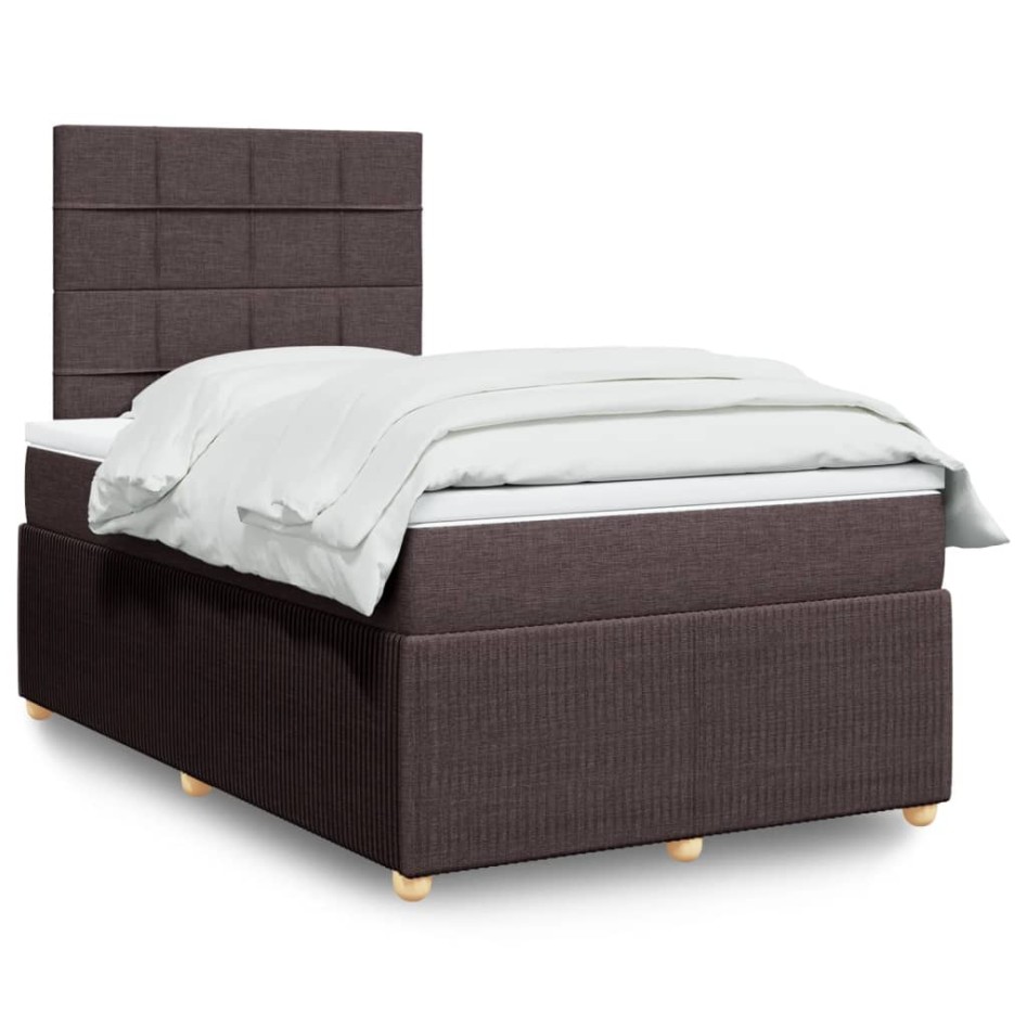 Cama box spring con colchón tela marrón oscuro 120x190