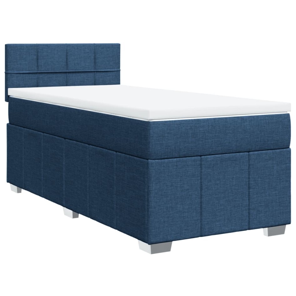 Cama box spring con colchón tela azul 90x190