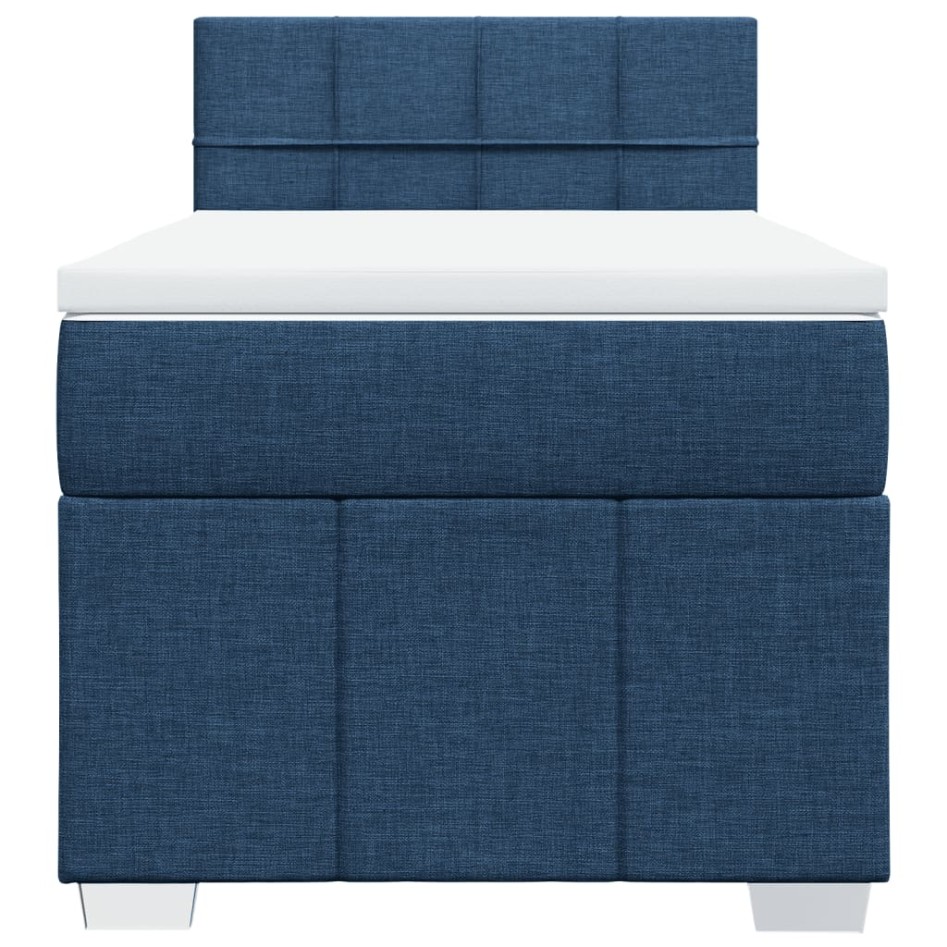 Cama box spring con colchón tela azul 90x190