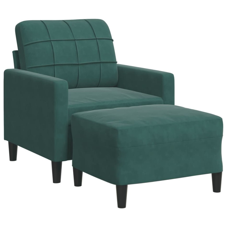 Sillón con taburete terciopelo verde oscuro 60